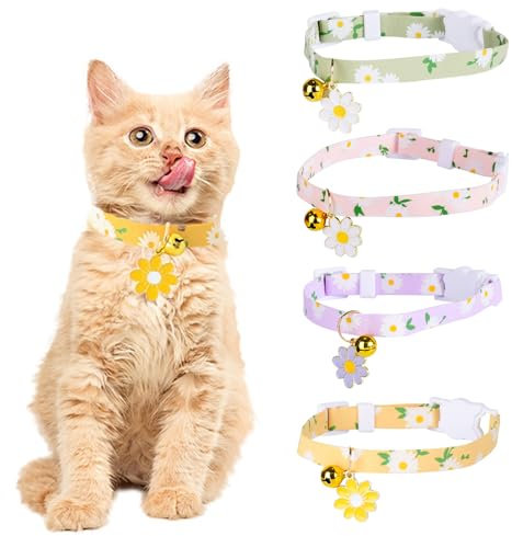 JSTHHTT Katzenhalsband, verstellbar, Katzenhalsband, personalisierbar, mit Glöckchen und Sicherheitsschnalle, für Haustiere, Zubehör, Geschenke, 4 Stück