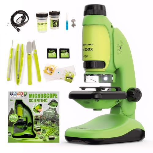 Todeco Mikroskop für Kinder, 50x-250x Taschenmikroskop, Benchtop Handmikroskop 2-in-1 mit Einstellbarer LED-Beleuchtung, Tragbares Mikroskop für Kinder zur Beobachtung von Mikroorganismen