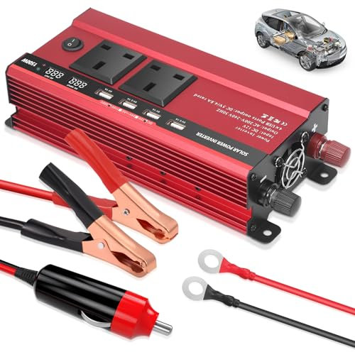 1500w Inverter 12v to 240v,Aluminum Car Power Inverter DC 12v to AC 240v with 2 UK Sockets 4 USB,Car Inverter with LED Display & 8-tier Safety Protection for Travel, Camping