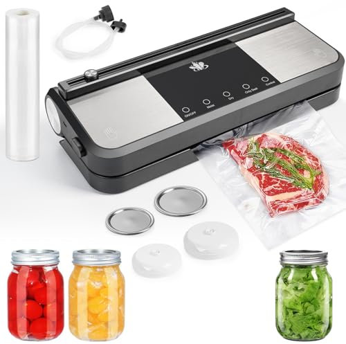 Etunsia Sigillatrice sottovuoto senza fili, macchina sottovuoto ricaricabile per conservazione di alimenti secchi/umidi, con vuoto automatico e manuale, doppia guarnizione, 1 tubo dell'aria per