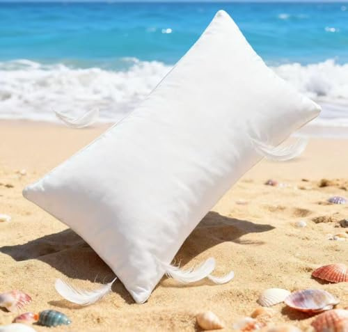 AiAngu Cuscino in piuma 40 x 80 cm, design a 3 camere per un sostegno ottimale al collo, morbido e traspirante, 100% cotone, perfetto per chi soffre di allergie e bambini (bianco)