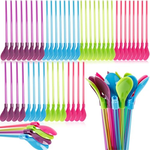 160 Pcs Snow Cone Spoon Straws Hard Plastic Straws Reusable Detachable Long Stirring Spoon Straw for Drinking Snow Cone Ice Cream Coffee Smoothie Kitchen Stirring Utensil Supplies