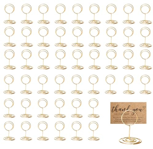 Uoxmiy 48 PCS Table Number Holders Metal Table Number Stands Clip on Photo Holder for Weddings Parties Graduation Restaurants Family Offices Guesthouses (Gold)