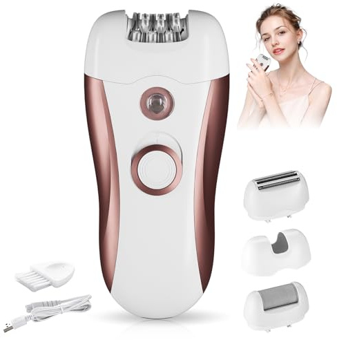 Epilator for Women,4-in-1 Facial epilator for Women,2 in 1 Wet & Dry Electric Shaver with Lady Shaver & Foot File,Suitable for face, Underarms, Arms, Upper Lip, Legs, Bikini Area