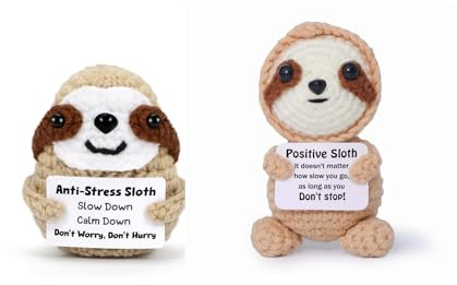 AUFIKR Positive Crochet Sloth Animal, Anti-Stress Sloth, Emotional Support Gift for Mental Health, Cheer Up Motivational Present for Women and Men, Handmade Plush Toy
