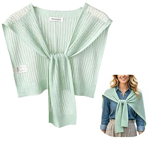 JK Home Châle en Tricot Cache-Épaules Respirant | Echarpe pour Climatiseur Robe Chemise Débardeur Légère Été Noué Devant