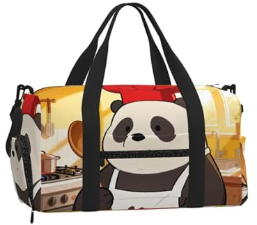 Panda Firefighter Hose Duffel Bag with Shoe Compartment-Sports Gym Weekender for Men Women, Waterproof Travel Tote with Wet Pocket for Dirty Shoes