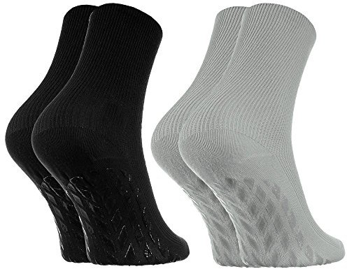 Rainbow Socks - Damen Herren Antirutsch Diabetiker Socken Ohne Gummibund ABS - 2 Paar - Schwarz Grau - Größen 39-41