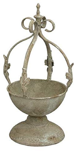 ETC dekorative nostalgische Garten-Krone Deko-Krone Pflanz-Krone Pflanz-Pokal Metallteller auf Fuß Shabby grau Verschiedene Größen (groß: ca. 20 x x16 x 37 cm hoch)