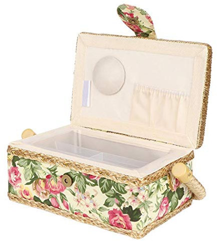 Cesto per uso domestico Tessuto artigianale Cesto da cucito fatto a mano Filo Ago Scatola portaoggetti Organizer Panno Art(Rosa da giardino)