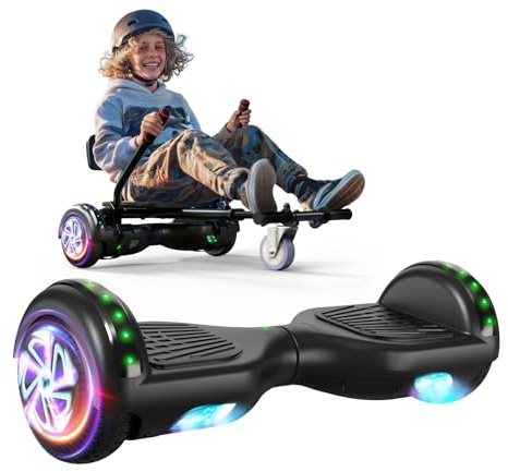 SISIGAD Hoverboard and Kart Bundle, 6.5 inch Self Balancing Scooter with Hoverkart, Hoverboards with LED Lights, Ideal Hover Board for Kids Teenagers Adults