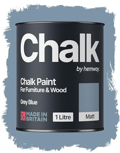 Hemway Chalk Paint Grey Blue Furniture Paint 1L, Matt Finish Shabby Chic, Chalk Furniture & Walls, Quick Dry & 1 Coat