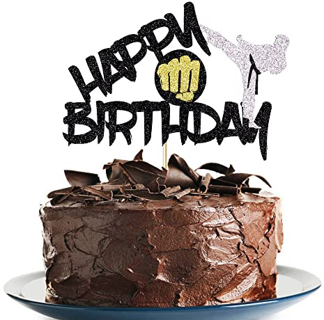 Klionjor taekwondo karate cake topper happy birthday martial arts decoration black flash karate taekwondo selection kung fu theme baby shower birthday party cake decoration supplies