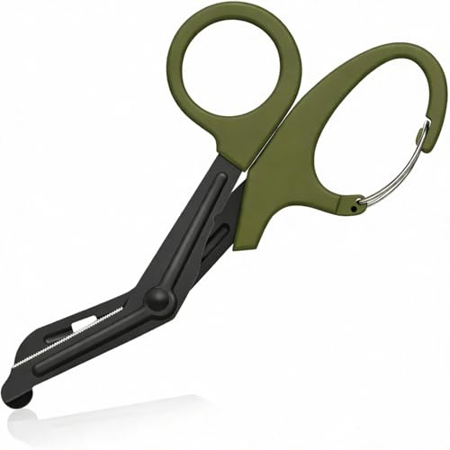 Tijeras de titanio para vendaje de 19 cm, tijeras EMT y trauma, dobladas con revestimiento negro para enfermeras, estudiantes, sala de emergencias (verde)