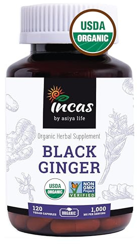 INCAS USDA Organic Thai Black Ginger Supplement for Men 500mg 120 Capsules