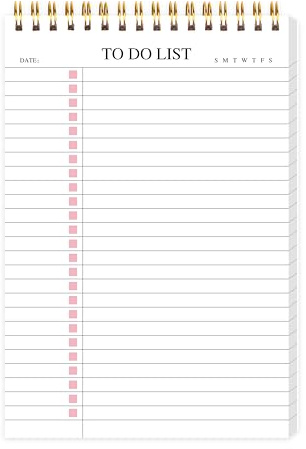 To Do List Notepad, Undated Daily Planner Notepad, A5 (5.5 x 8.3), Pink | To Do List Notebook, Checklist Planner, Waterproof Spiral Notepad, for Work, Office Supplies, School Planner, 52 Sheets/Pack