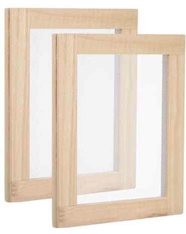 PATIKIL 7.1x5.9 Wooden Paper Making Screen, 2 Pack Paper Making Mold Frame Papermaking Mould Deckle for DIY Paper Craft Tool Dried Flower Handcraft, Natural Color