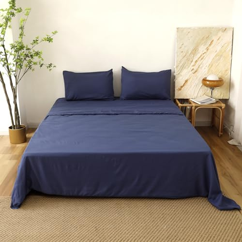 BOD HOME, Juego de Sábanas 4 Piezas, Cama Sencilla, Sábana Bajera Ajustable Cama 140/150/160 - Encimera y 2 Fundas Almohada 50x70cm, Poliéster, Suavidad (Azul)