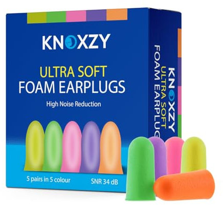 KNOXZY Ultra Soft Foam Ear Plugs for Sleeping | Noise Cancelling | Snoring | Traveling | Concerts | Construction, & Studying | 34dB SNR Earplugs | 10 Pairs (1)
