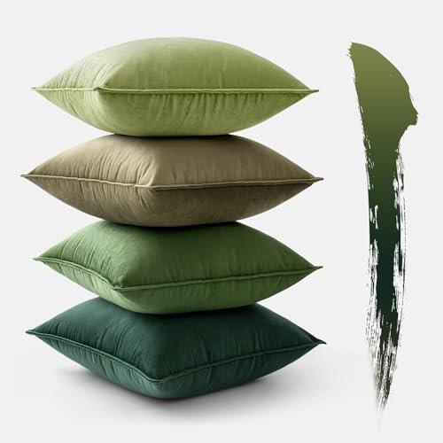 MIULEE Weihnachten 4er Set Samt Kissenbezug 50x50 cm Grün Serie Dekorative Kissenhülle Sofakissen Dekokissen Umwickelte Kante Weihnachten Kissenbezüge Zierkissenbezug für Sofa Wohnzimmer Schlafzimmer