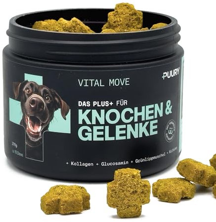 PUURY® Gelenk-Komplex für Hunde | Unterstützt Knochen & Gelenke | Leckerer als Gelenktabletten | Mit Grünlippmuschel, Kollagen, Kurkuma, Glucosamin, Lachsöl | 90 Leckerlis (270g), 3 Monatsvorrat