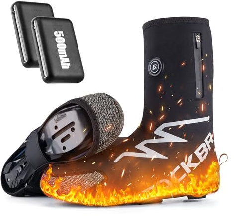 ROCKBROS Beheizte Überschuhe Winter Warme Fahrradschuhüberzüge mit 5000mAh Batterie Winterschuhüberzüge Thermischer Schuhüberzug Wasserbeständig Winddicht Fahrrad Überzieher für Frauen/Männer