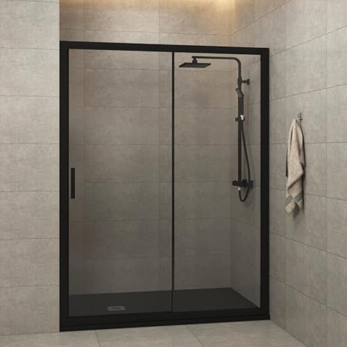 1000mm Matt Black Sliding Shower Door 6mm Safety Tempered Glass Reversible Shower Enclosure Cubicle Screen