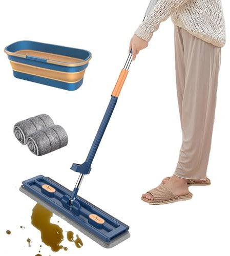 Scopa piatta da pressare, pratica con meccanismo di compressione integrato, leggera e resistente, perfetta per la pulizia a umido e asciutto, impugnatura ergonomica, perfetta per casa, ufficio,