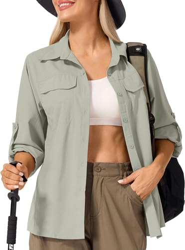 Jessie Kidden Women's UV Safari Shirt Sun Protection Long Sleeve Hiking | Button Down Mesh Back Vents UPF 50+ Quick Dry Breathable Cool Lightweight Outdoor Travel Fishing Gardening Clothes