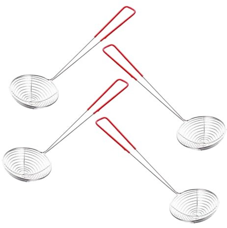 Mobestech 4stücke Edelstahl-schaumlöffel Mit Griff Frittierlöffel Für Nudeln Und Getränke Kompakt Und Robust Für Küche
