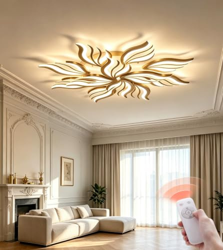 WSXEDC Dimmable Ceiling lamp LED Gold Ceiling Light 115W Large Living Room Ceiling Lighting Creative Modern Bedroom Light Ceiling DIY for Living Room Youth Room Dining Room Kitchen Ø105cm