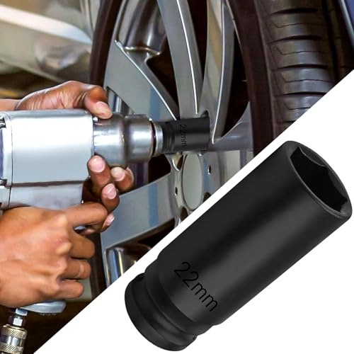 VBGURR Llave de vaso hexagonal de 1/2 pulgadas CR-MO tuerca de eje Juego de llaves de vaso 22 mm Tuerca Tuerca de rueda Enchufe Llave de tuerca de rueda Husillo de accionamiento (22 mm)