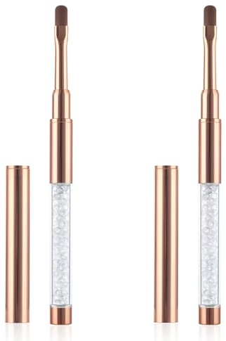 Larrel 2 stycken gelborstar för naglar, platta nagelborstar med lock roséguld nagelkonst pensel gelpensel nagelborste UV strass-handtag målarborste gel nagelkonst borste för nageldesign