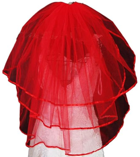 YUSHWENPTY Voile Rouge Mariage, Voile Mariée Halloween Avec Peigne, Mariée Voiles Gothique, Accessoires Cosplay pour Halloween, Carnaval, Mariage (Rouge)