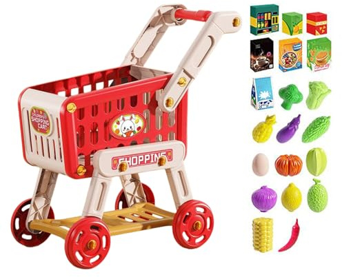 Chariot d'Épicerie pour | Jouet Chariot De Courses Accessoires De Cuisine - Jouets Éducatifs avec Fruits Et Légumes pour Garçons Et Filles Jeux Interactifs Apprentissage Préscolaire
