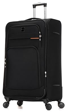Skylark 32 Extra Large Suitcase Super Lightweight Luggage 20% Expandable 4 Wheels Spinner 3-Digit Combination Lock Soft Shell Luggage Check in for 30kg (Black, 162 litres)