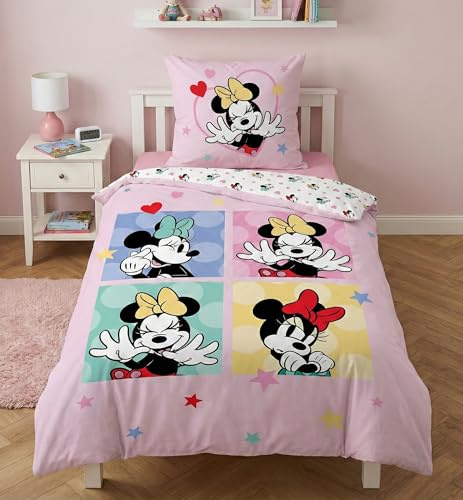 Disney Mimmi Mouse barnsängkläder - vändbart påslakan 140 x 200 cm + örngott 65 x 65 cm - 100 % bomull, rosa