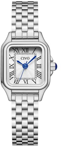 CIVO Reloj Mujer Acero Inoxidable: Plata Analógico de Cuarzo Cuadrado y Impermeable con Números Romanos - Ideal para Mujeres Profesionales - Oficina y Negocios