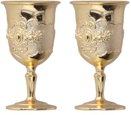 Sewroro 2 Copas de Vino Estilo Europeo Doradas Copas Metálicas para Whisky y Vino Diseño Retro Vintage para Fiestas y Banquetes Resistentes Corrosión 250 Ml Juego para Uso Doméstico