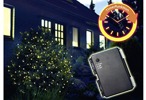LED Batterielichterkette mit 120 warmweißen LEDs , geeignet für den Außenbereich, Zuleitung 50 cm, Abstand zwischen den LEDs 10 cm, grünes Kabel