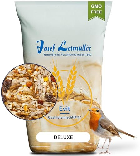 Leimüller Wildvogelfutter mit Insekten 25kg (Deluxe) - Aufzuchtfutter Wildvögel mit Mehlwürmer, Sonnenblumenkerne & Erdnüsse - Energiereiches Vogelfutter Wildvögel Ganzjährig 25kg