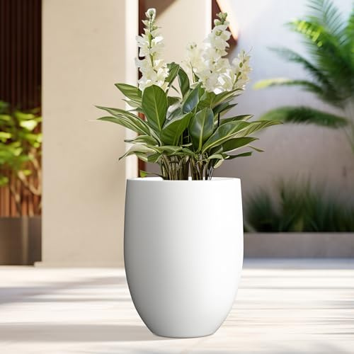 Kante 21.7 H Pure White Concrete Tall Planter, Large Outdoor Indoor Decorative Pot with Drainage Hole and Rubber Plug, Modern Round Style for Home and Patio