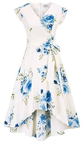 Plus Size Women High Low Bohemian Floral Maxi Dress Semi Formal Wedding Guest Evening Dress Floral Blue 2XL