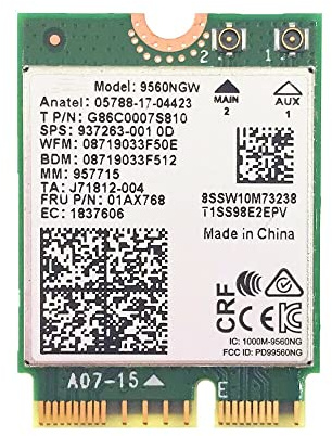 N+B CNVI Wi-FI-kort, Dual Band AC 9560 trådlöst nätverkskort 9560 9560NGW 802.11ac 1,73 Gbps BT 5.0 NGFF Bluetooth-nätverkskortadapter kompatibel med Intel Dual Band-moderkort