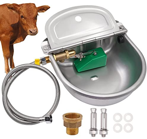 BREUAILY 5 en 1 Abreuvoir Automatique en Acier Inoxydable Abreuvoir à Bovins avec 2 PièCes Valve en Cuivre Réglables de 1/2 Abreuvoir Chevaux pour Bovins Cheval Chien Mouton