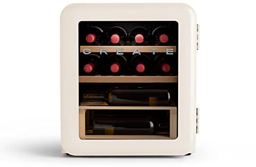 CREATE/WINECOOLER RETRO M/Cave à vin électrique 12 bouteilles, Blanc cassé/Design rétro, 48L, bouteilles 75cl,matériaux robustes