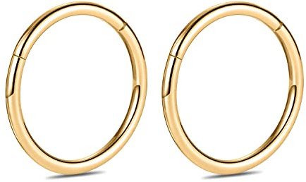 8G 2Pcs G23 Titanium Nose Hoop Ring Higned Segment Clicker Ring Seamless Nose Ring Septum Jewellery Conch Hoop Cartilage Helix Tragus Hoop Earrrings Hoop Sleeper Piercing Jewellery 12mm Gold