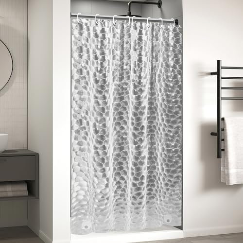 OTraki Rideau de Douche 120 x 200cm, 3D Semi Transparent EVA Rideaux Baignoire Anti Moisissure Imperméable Lavable Rideaux de Douche avec 8 Anneaux Rideau de Salle de Bain