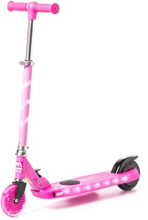 Patinete con múltiples Luces LED para niños S-Ray - Rosa - Patinete eléctrico Plegable para niños con LED en Las Ruedas, Manillar y Lateral, Patinete eléctrico Infantil Iluminado
