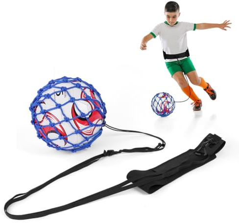 Ainiv Football Kick Entraîneur Solo Entraînement, Tissu Football Volleyball Rugby Trainer, Ceinture Réglable pour Enfants et Adultes Débutants, Convient aux Balles Taille 3, 4, 5 - Bleu